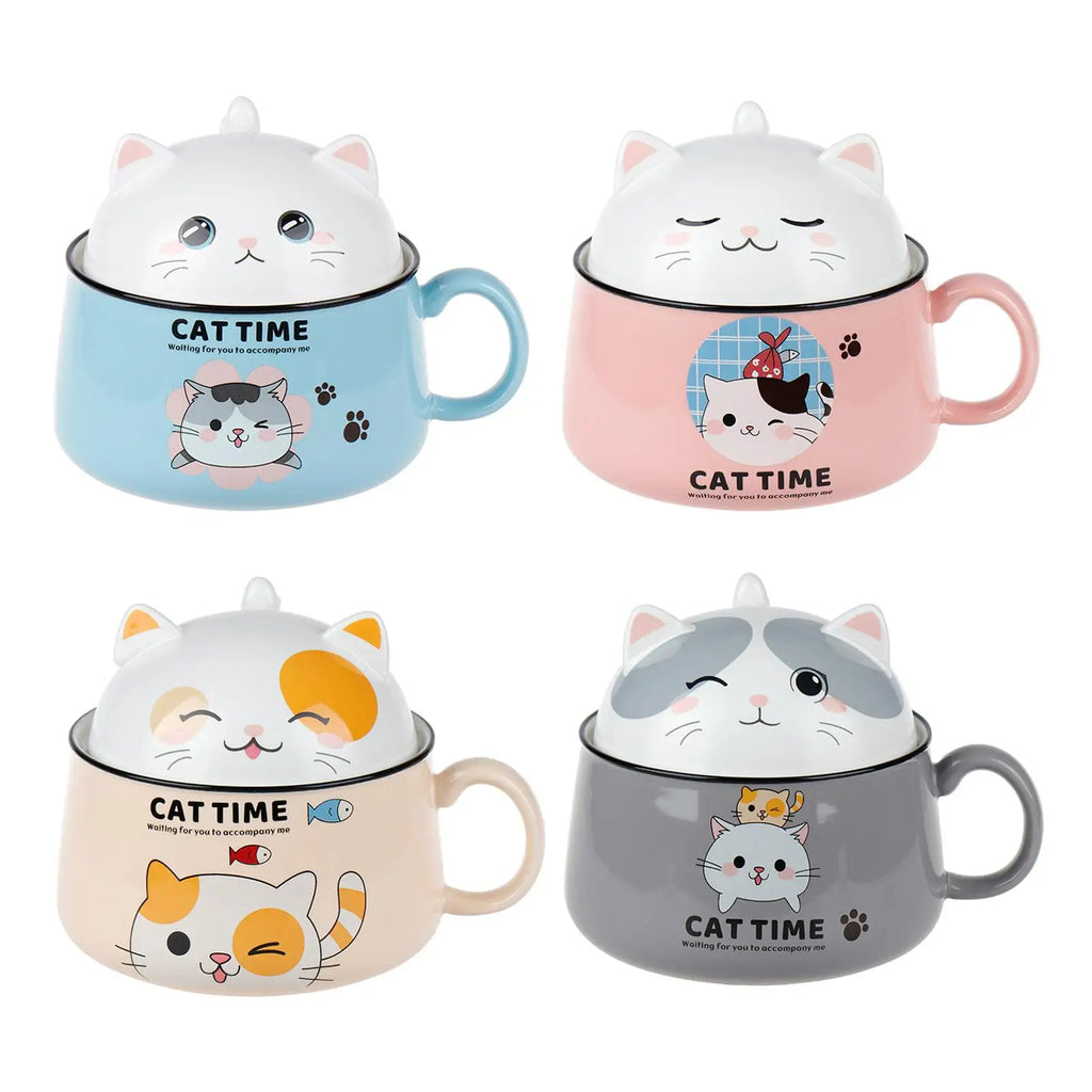 Instant Noodle Bowl with Cover Lunch Box Noodle Cup Bowl for Office Dorm Cartoon Rice Bowl with Cover Anti Scalding Handle