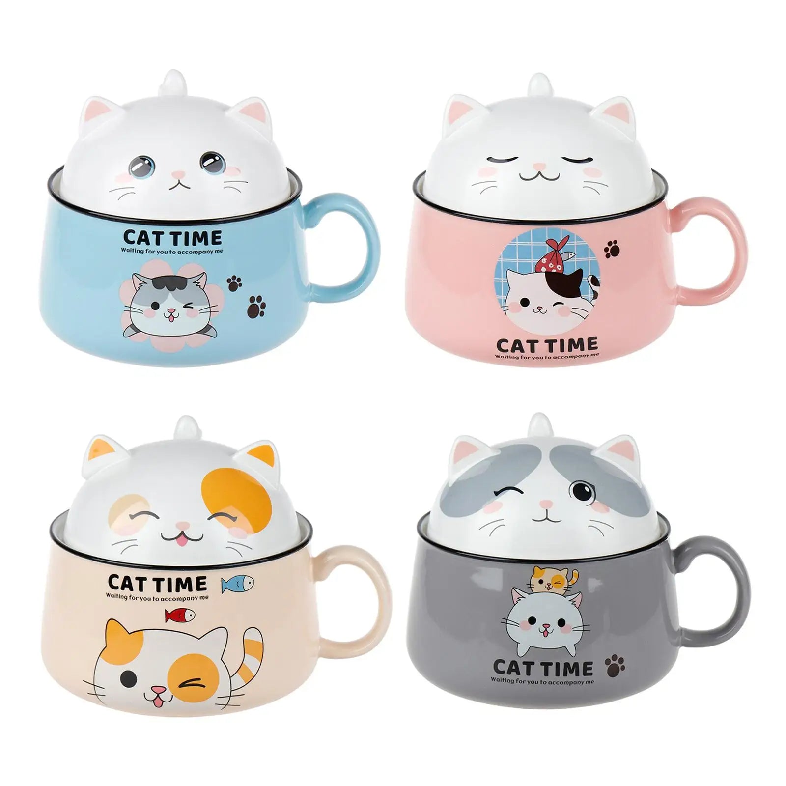 Instant Noodle Bowl with Cover Lunch Box Noodle Cup Bowl for Office Dorm Cartoon Rice Bowl with Cover Anti Scalding Handle