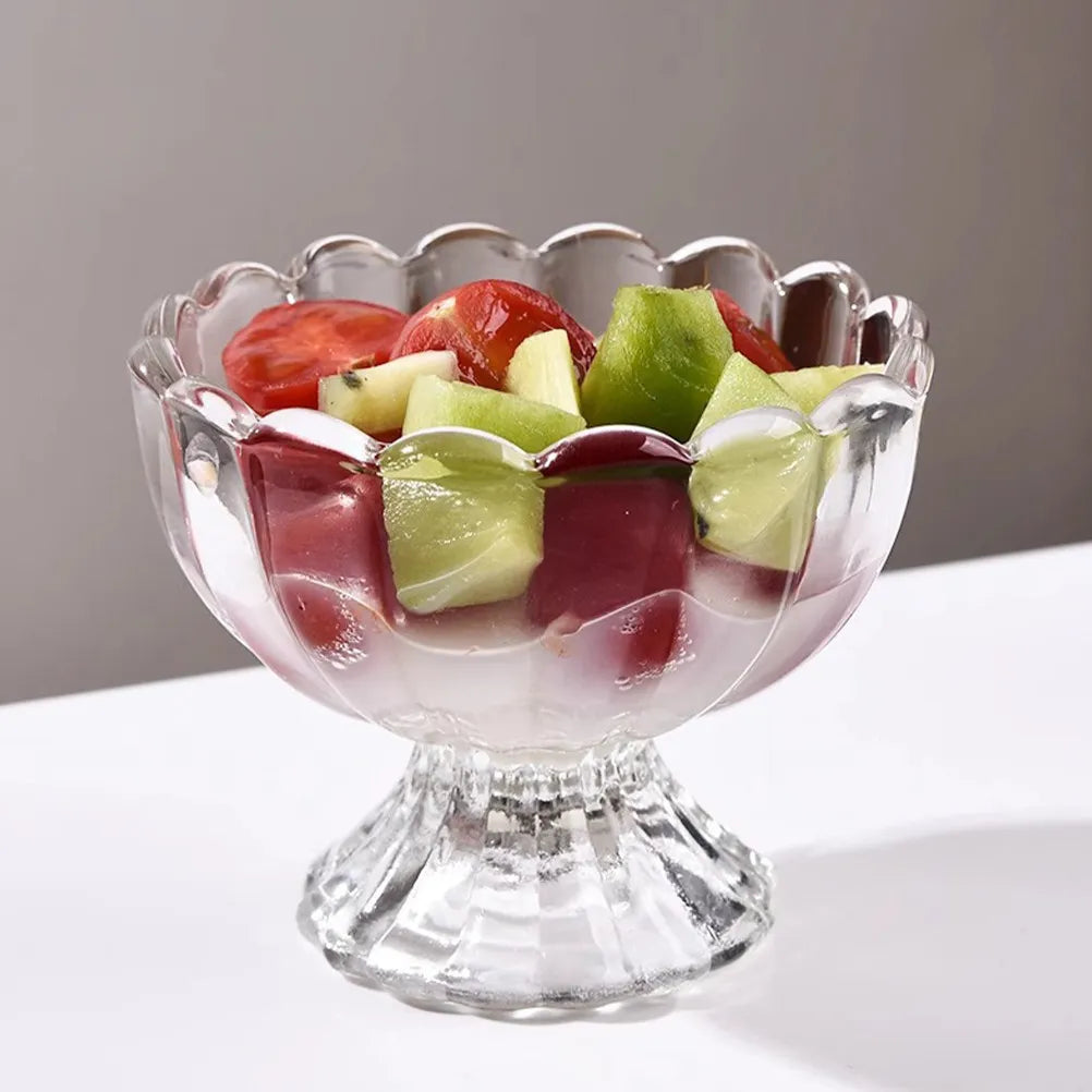 5Pcs Glass Footed Dessert Bowls Elegant Tulip Shaped Clear Ice Cream Cups Fruit Salad Snack Pudding Serving Bowls for Home Party