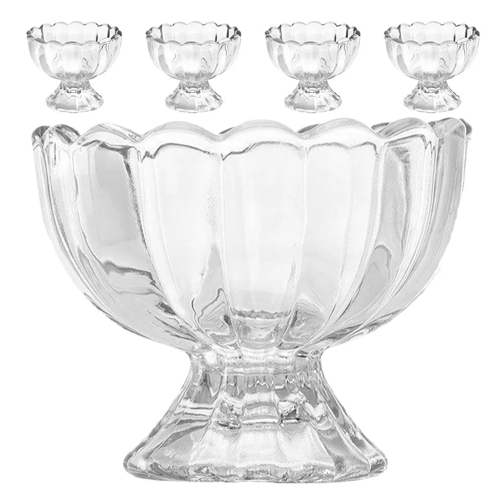 5Pcs Glass Footed Dessert Bowls Elegant Tulip Shaped Clear Ice Cream Cups Fruit Salad Snack Pudding Serving Bowls for Home Party