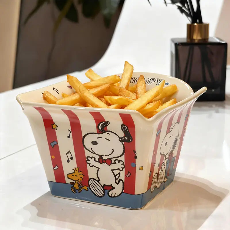 New Snoopy Cartoon Bowl for Instant Noodles Fruit Salad kitchen Ceramic Bowl Cute Microwaved and Portable dinner Tableware Gift
