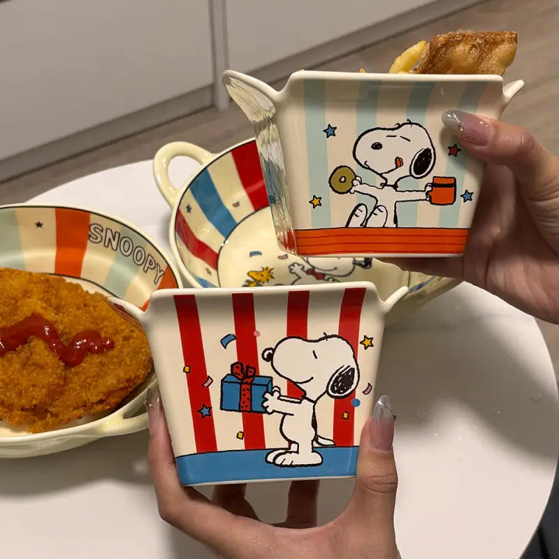 New Snoopy Cartoon Bowl for Instant Noodles Fruit Salad kitchen Ceramic Bowl Cute Microwaved and Portable dinner Tableware Gift
